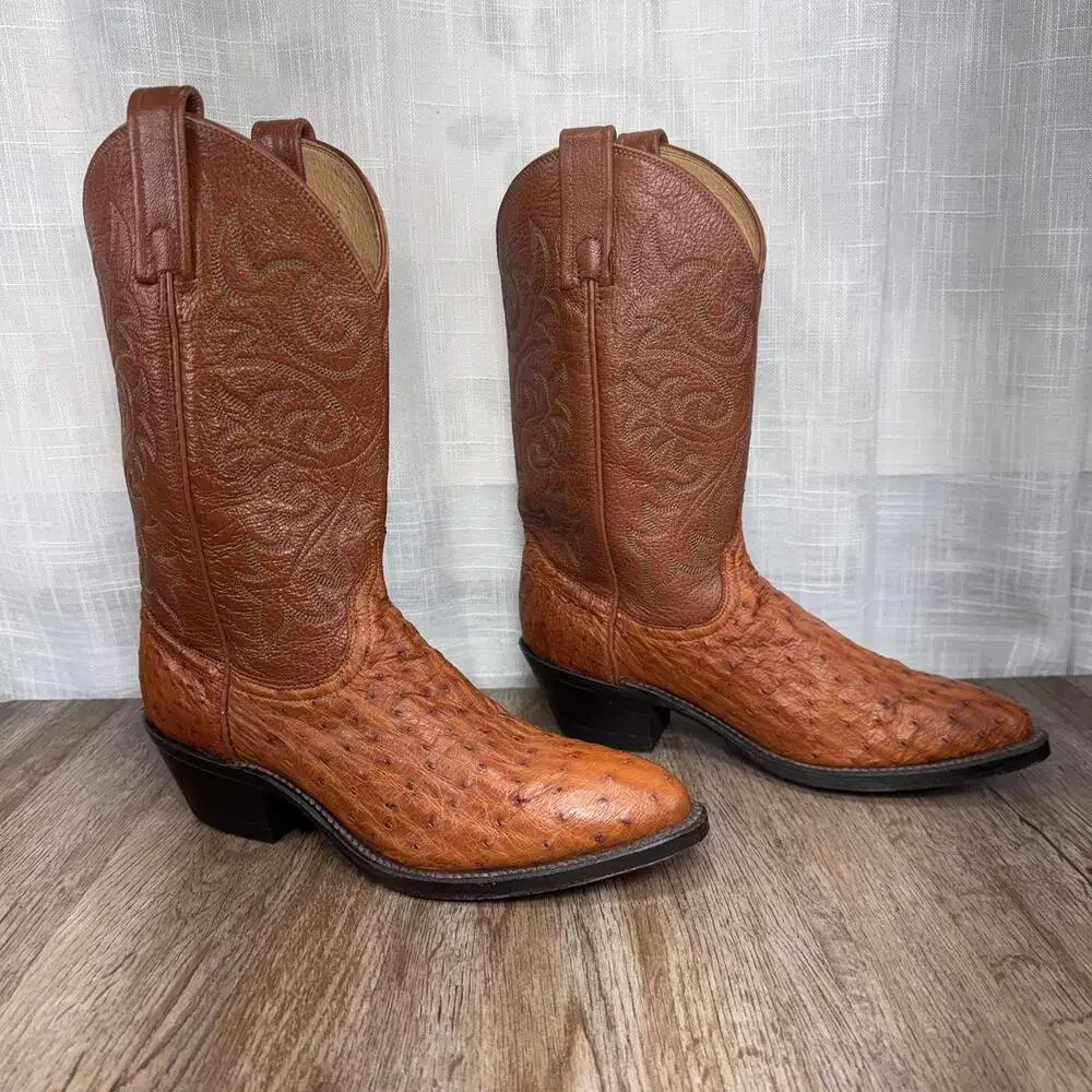 Dan Post Full Quill Ostrich Cowboy Boots Tan Exotic Leather Western Y2K SZ 7Mens